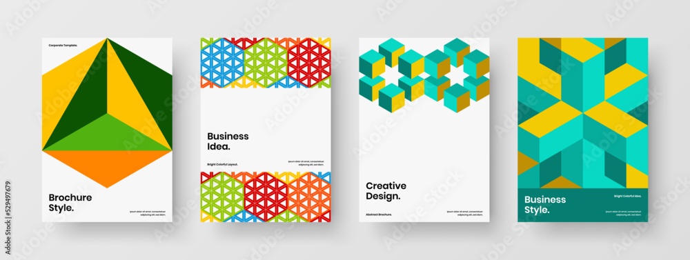 Modern corporate cover vector design layout set. Colorful geometric shapes poster template bundle.