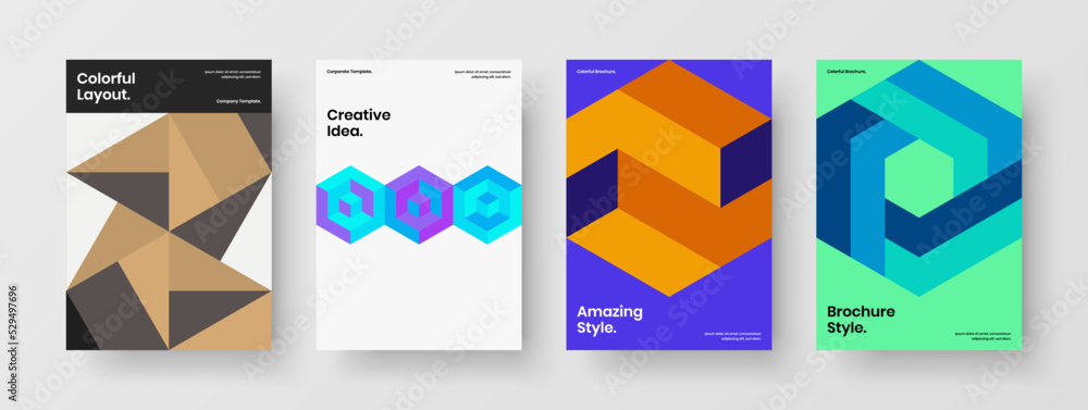 Isolated corporate brochure vector design template collection. Creative mosaic hexagons pamphlet illustration bundle.