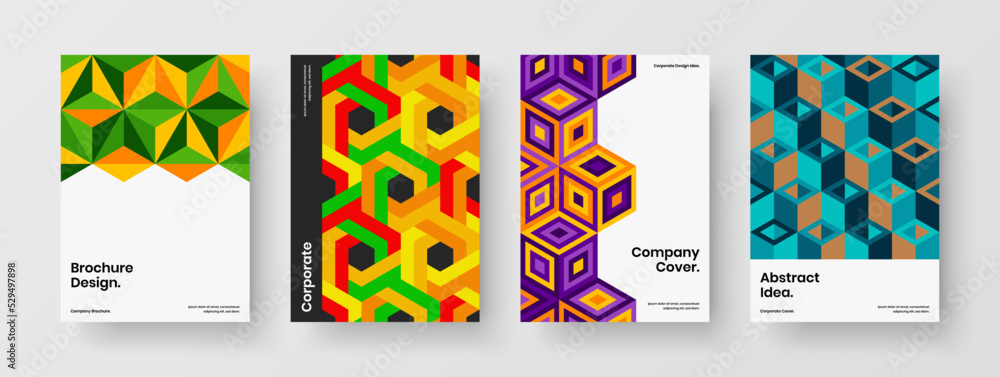 Vivid mosaic shapes company brochure layout composition. Clean magazine cover vector design template collection. Vivid mosaic shapes company brochure layout composition. Clean magazine cover vector design template collection.