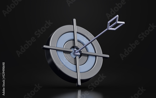 bulls eye arrow sign on dark background 3d render concept for marketing target business aim goal