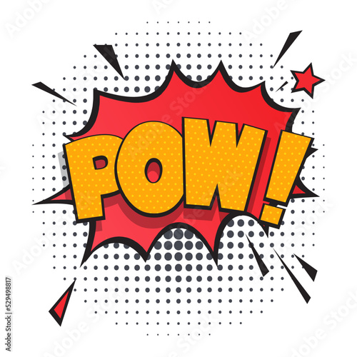 Pow comic speech bubble for emotion isolated on white background vector illustration. Sound effect, comics book balloon, cartoon lettering in pop art style