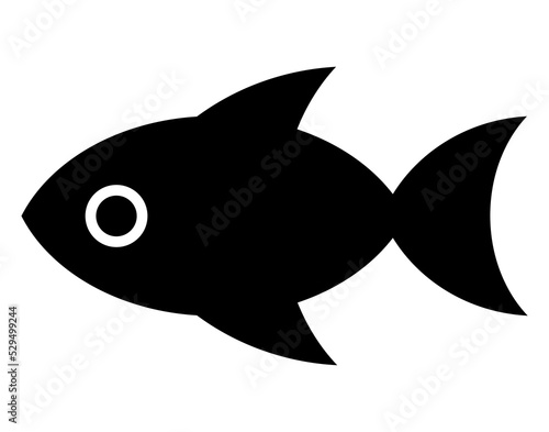 Fish illustration in black and white. Monochrome abstract fish icon isolated on white background.
