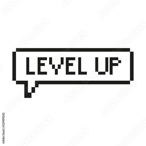 level up pixel speech bubble game gaming vector