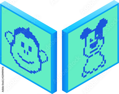 Isolated isometric 3d icon of NFT art. Concept of crypto, Web 3.0. 
