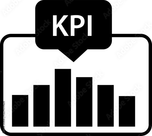Isolated icon of dashboard with chart and KPI word. Concept of Key Performance Indicator and management.