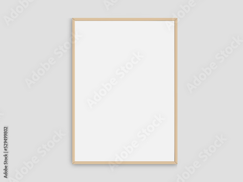 Realistic photo frame mockup. Portrait large a3, a4 wooden frame mockup on white blank wall. Simple, clean, modern, minimal poster frame. Vertical white picture frame mockup. International paper size