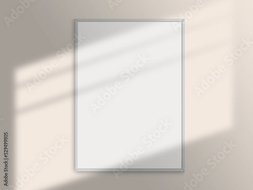 Realistic photo frame mockup. Portrait large a3, a4 metal frame mockup on the wall with light window shadow overlay effect. Simple, clean, modern, minimal poster frame. White picture frame mockup