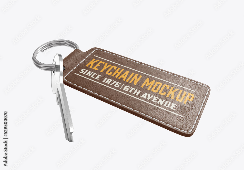 Leather Keychain with Key Mockup Stock Template Adobe Stock
