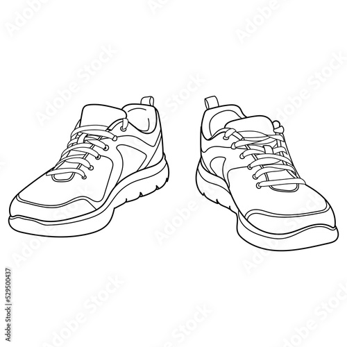 Hand drawn sneakers, gym shoes. Doodle vector illustration. 3D view
