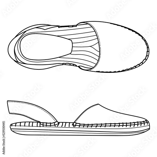 Women's low summer shoes sandals. Vector doodle illustration