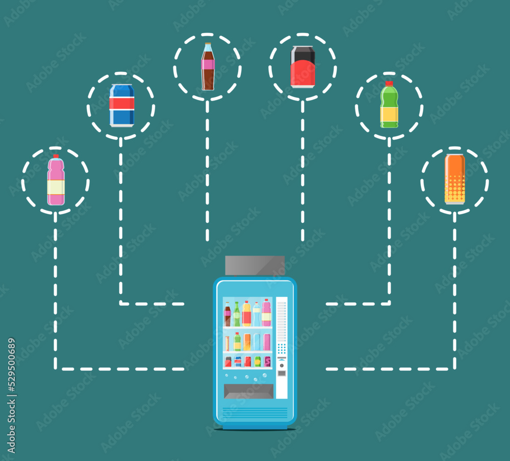 Automatic vending machine infographics vector illustration. Cold drink
