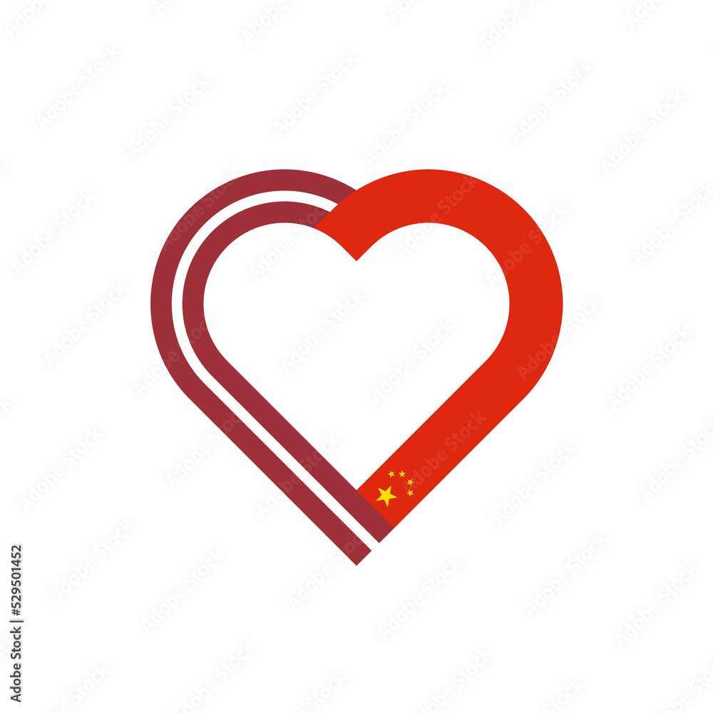 friendship concept. heart ribbon icon of latvia and china flags. vector illustration isolated on white background