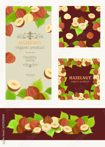 tasty collection of banners with hazelnuts. horizontal nutty bor