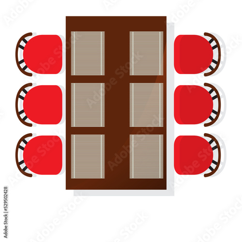 Top view dining room interior with square table element isolated vector illustration. Apartment furniture design with table and chair in flat design