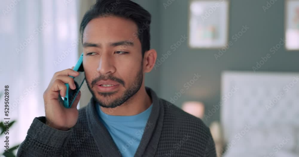 Stress, worried and problem phone call while looking upset while talking about bad service at home. Frustrated, angry and furious asian guy during a negative, bad or unpleasant conversation Stress, worried and problem phone call while looking upset while talking about bad service at home. Frustrated, angry and furious asian guy during a negative, bad or unpleasant conversation