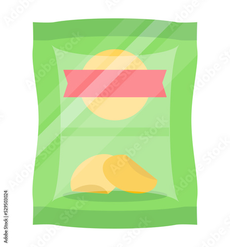 Packaged chips icon vector illustration isolated on white background. Fast food snack, vending machine menu pictogram in flat design
