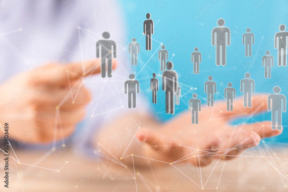 holding 3D rendering group of blue people holding 3D rendering group of blue people