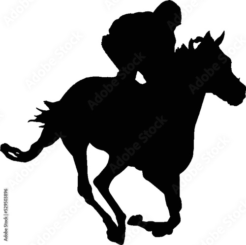 Foto Silhouette racing horse on a white background