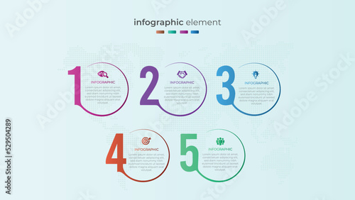 Gradient five step circular business infographic element