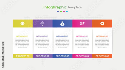 Gradient five step timeline infographic element