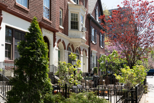 Wallpaper Mural Residential neighborhood of Park Slope, Brooklyn. Brownstones with front yards and sidewalk. Torontodigital.ca