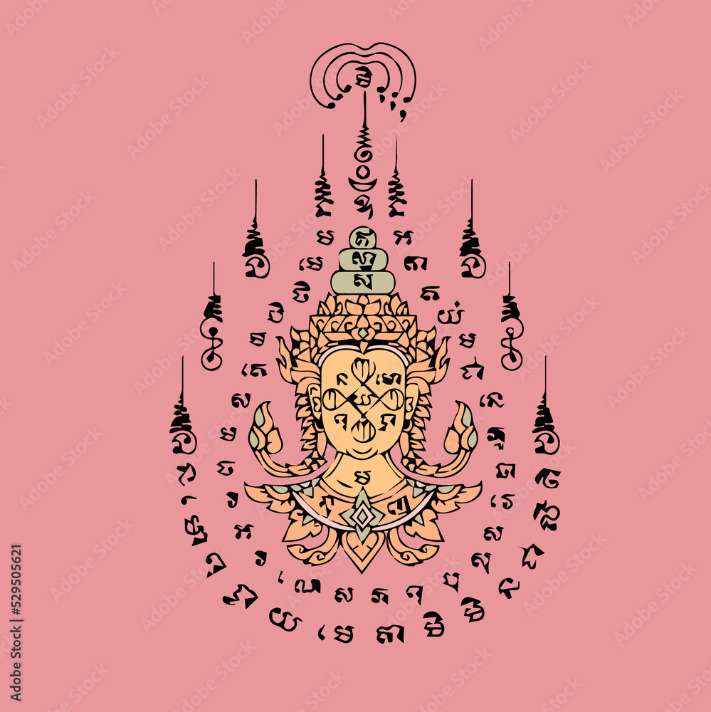 Traditional Thai Tattoo Isolated From Pink Background Stock