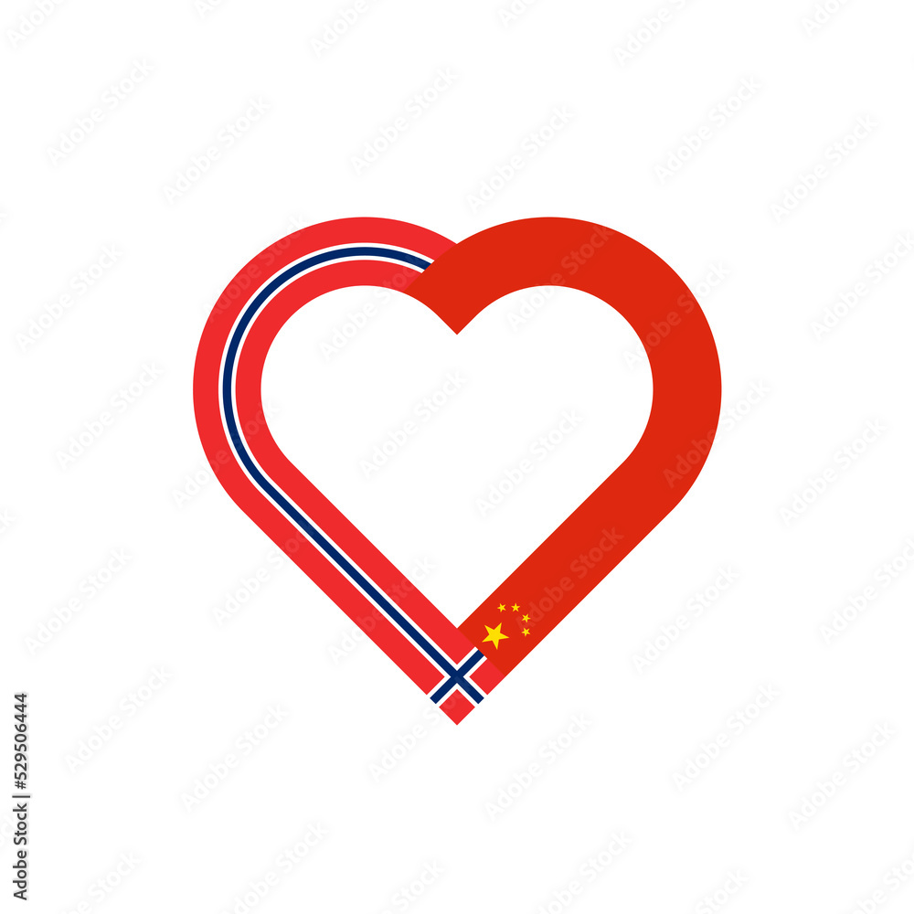 friendship concept. heart ribbon icon of norwegian and chinese flags. vector illustration isolated on white background