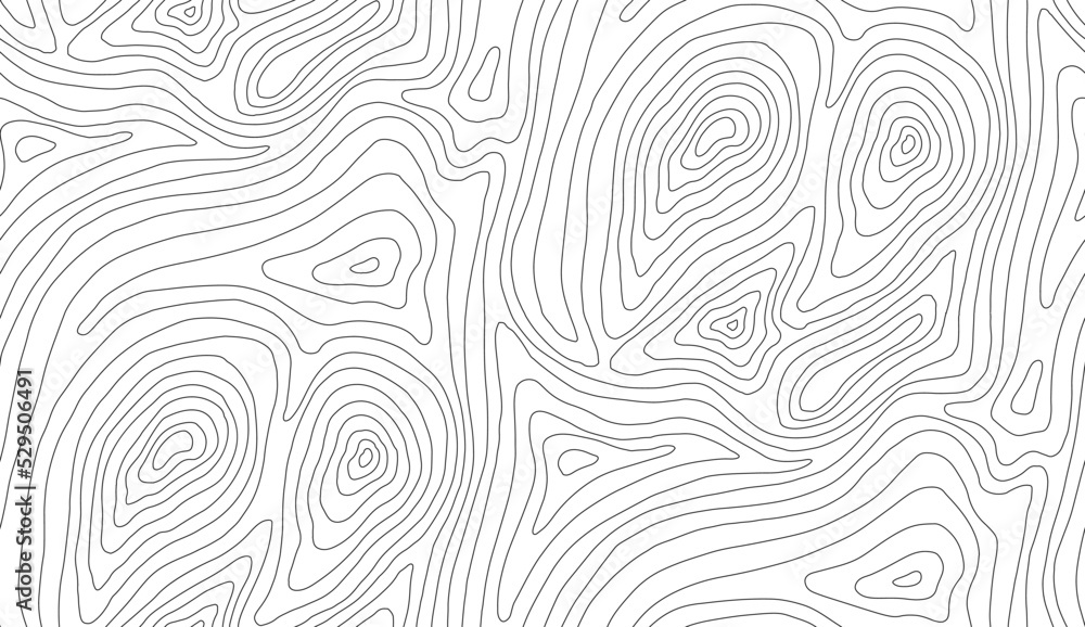 Seamless vector topographic map background white on dark. Line topography map seamless pattern. Mountain hiking trail over terrain. Contour background geographic grid. - obrazy, fototapety, plakaty 
