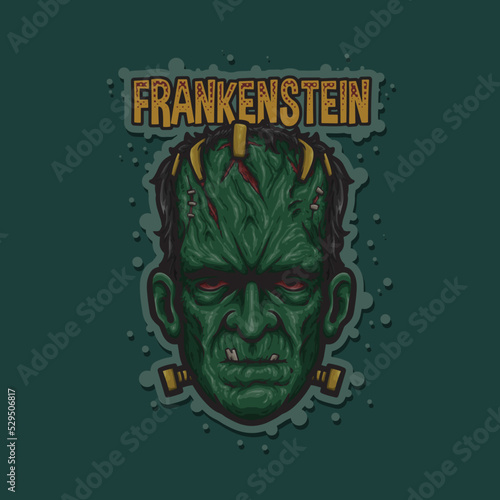 Spooky Frankenstein Head Halloween Character Vector Mascot Illustration