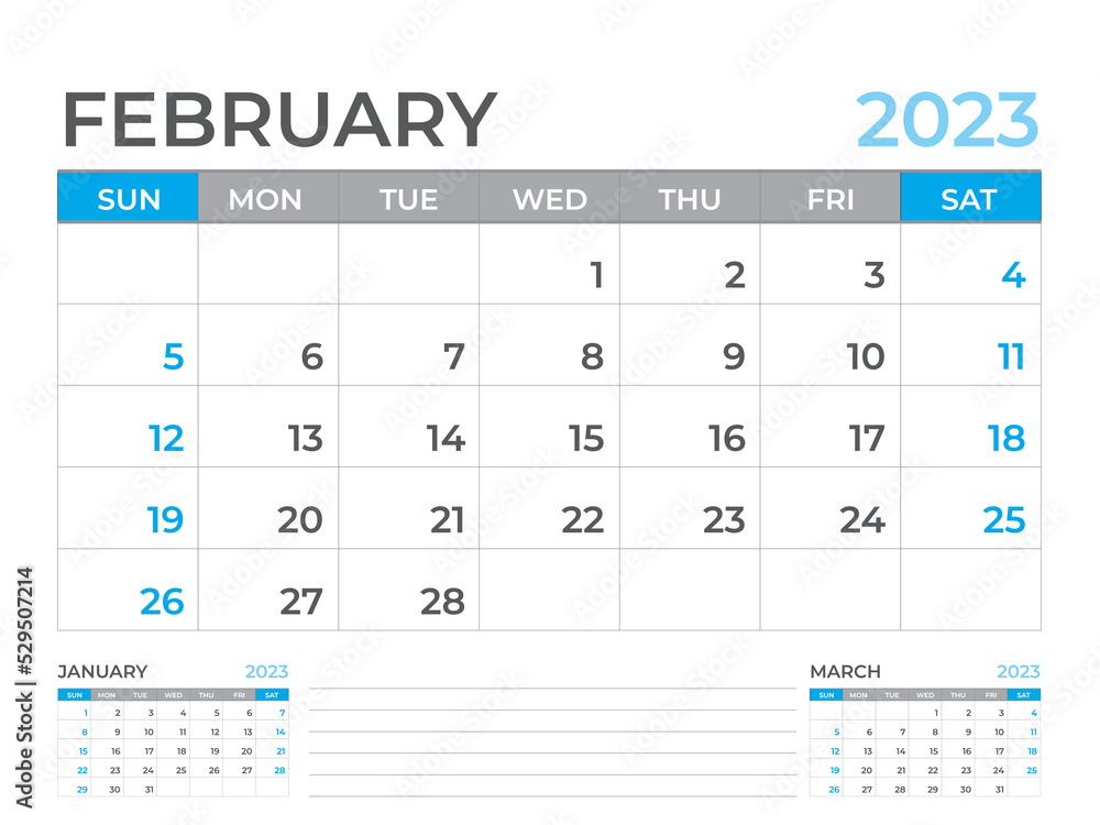 February 2023 page, Calendar 2023 template, Desk calendar 2023 year, planner design, Wall calendar, week starts on sunday, stationery design, Desk office, organizer office, vector eps10 February 2023 page, Calendar 2023 template, Desk calendar 2023 year, planner design, Wall calendar, week starts on sunday, stationery design, Desk office, organizer office, vector eps10