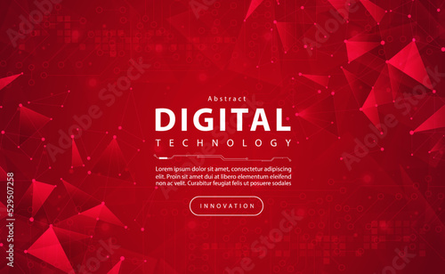 Digital technology banner red background concept with technology light effect, abstract cyber tech, innovation future data, internet network, Ai big data, lines dots connection, illustration vector