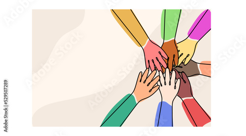 The concept of inclusion, diversity and equality. Multiethnic hands hold each other.
