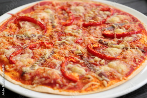 Pizza with peppers, anchovies and cheese