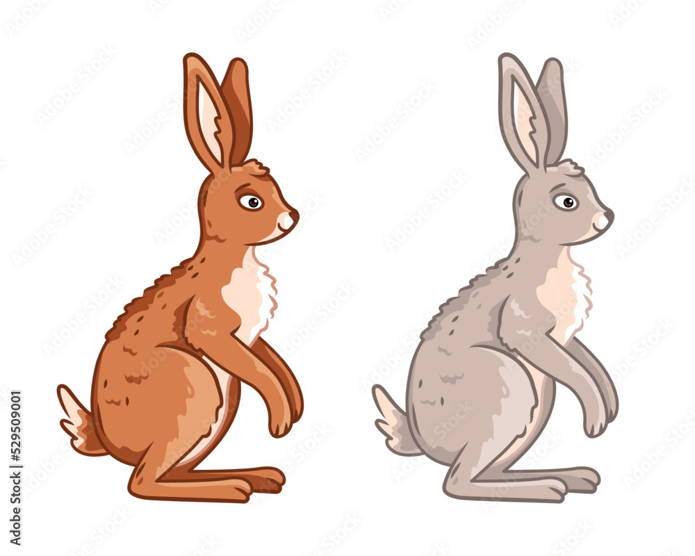 Obraz premium cute hares are sitting on a white background. Vector illustration with cute forest animals