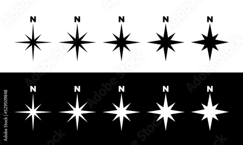 Collection of icons of cardinal direction  horizon side . Symbol of travel and direction in navigation. The subject of orientation on the terrain or map. Isolated vector illustration on white backgrou