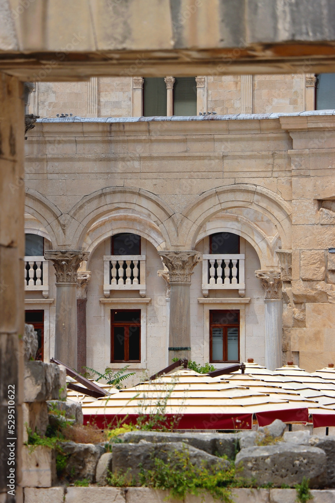 Naklejka premium The Silver Gate landmark and various historic buildings in central Split, Croatia.