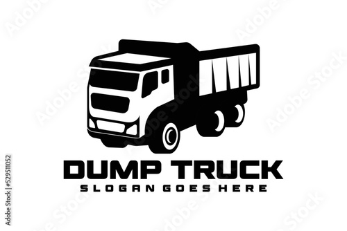 Dump truck, Tipper truck silhouette vector black and white isolated