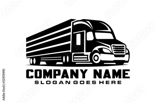 Truck silhouette abstract logo template vector, Moving delivery truck on road for transportation design or concept