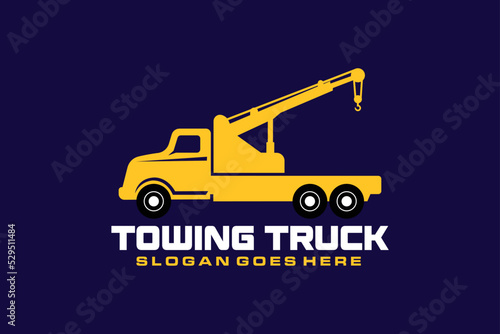 Towing truck service logo vector for transportation company. Heavy equipment template vector illustration for your brand.