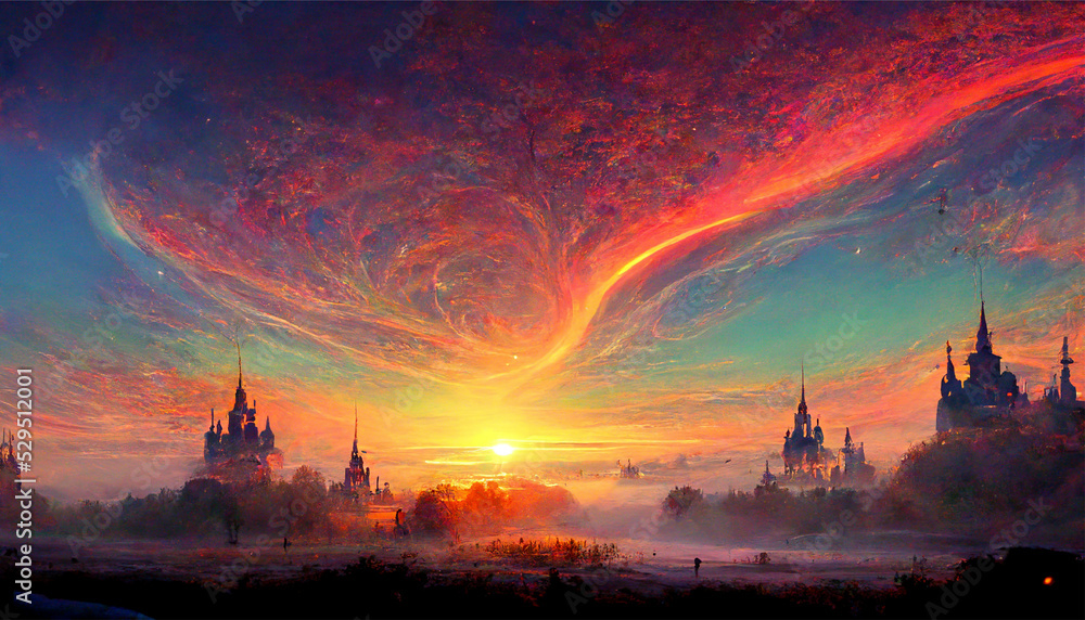 Fantasy Sunrise in Magical World
