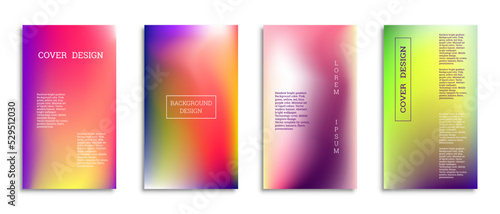 Bright gradient background for the cover. Set of 4 covers. Creative modern vector illustration. Holographic spectrum.