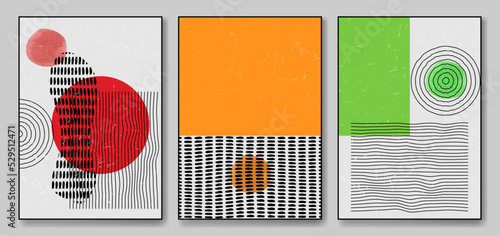 Set of minimal geometric design posters, vector template with shapes elements, modern style.