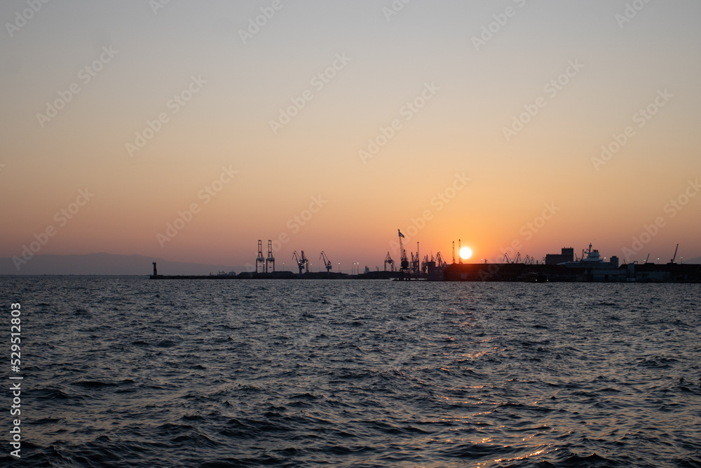 harbor sunset. summer evening at the sea. High quality photo