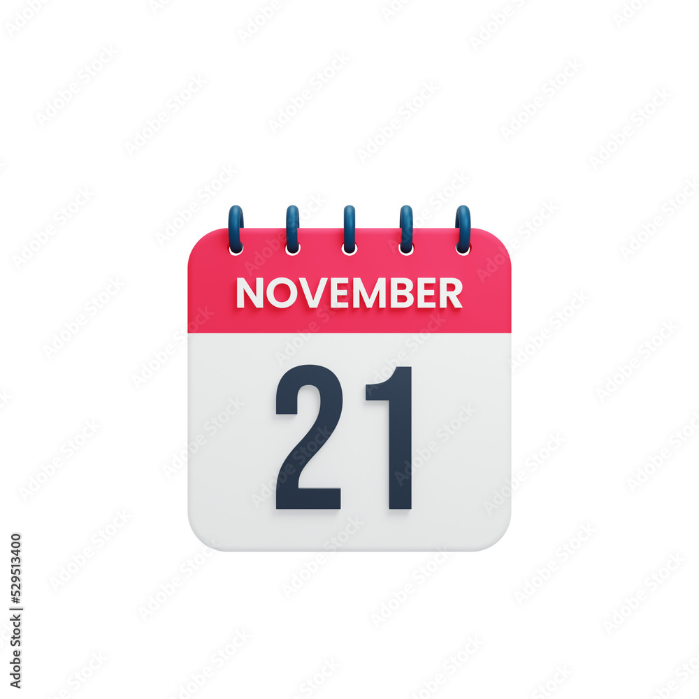 November Realistic Calendar Icon 3D Rendered Date November 21 November Realistic Calendar Icon 3D Rendered Date November 21