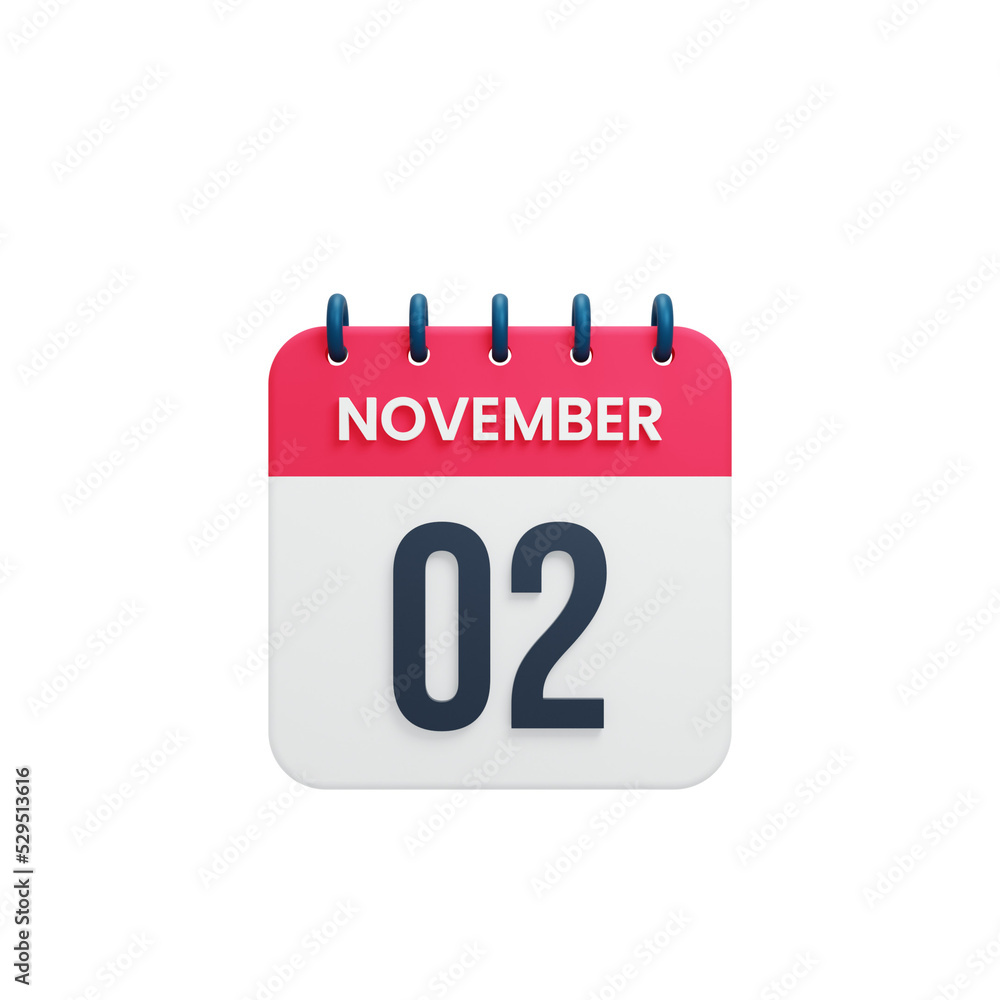 November Realistic Calendar Icon 3D Rendered Date November 02 November Realistic Calendar Icon 3D Rendered Date November 02
