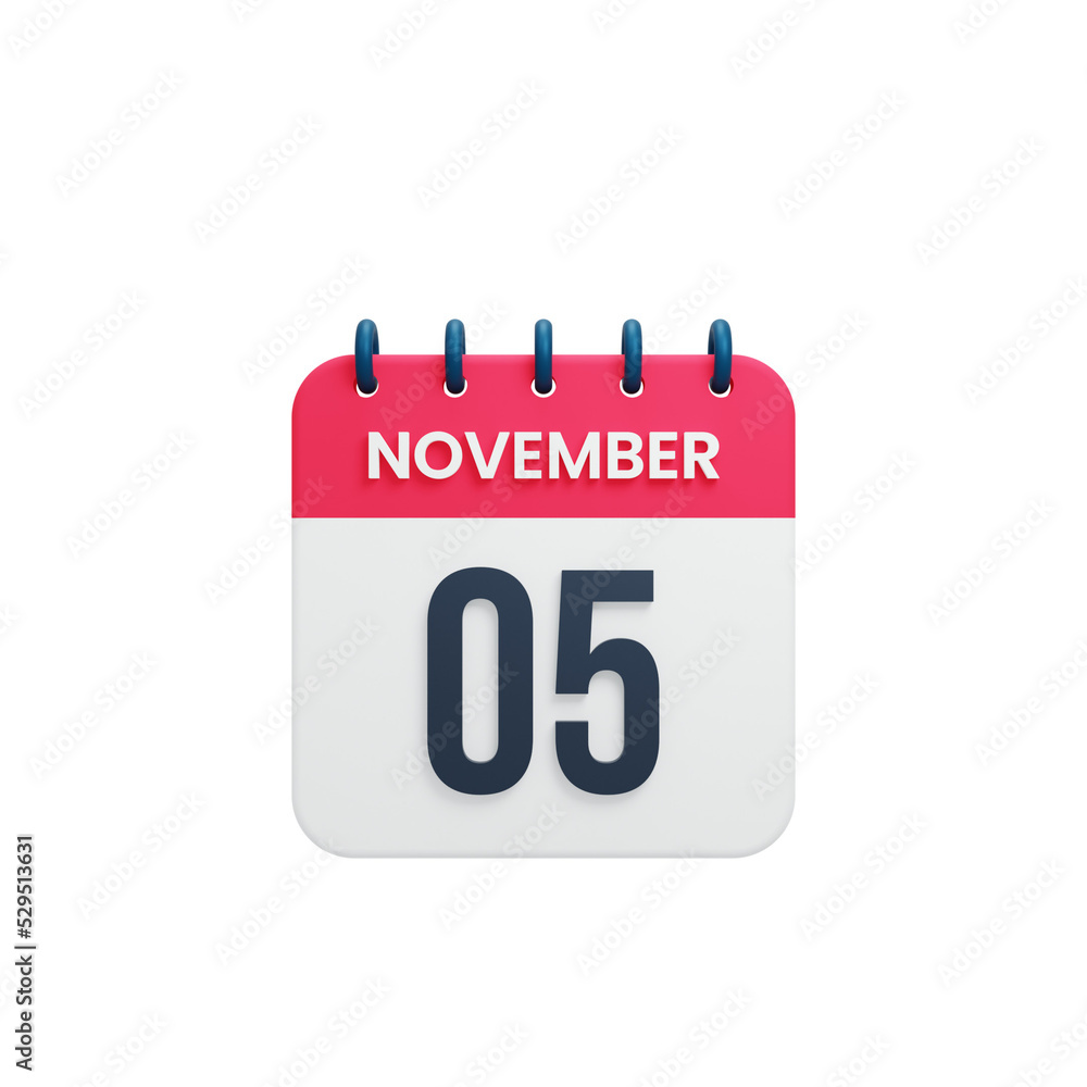 November Realistic Calendar Icon 3D Rendered Date November 05 November Realistic Calendar Icon 3D Rendered Date November 05