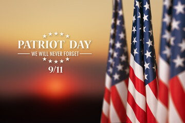 USA flag on sunset sky background. National Day of Prayer and Remembrance for the Victims of the Terrorist Attacks. Patriot Day.