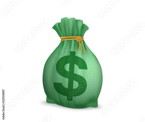 Green money bag with dollar symbol. Investment, business success concept. 3d vector illustration