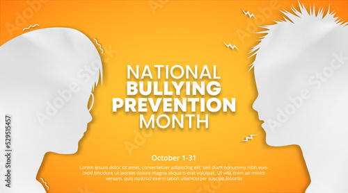 National bullying prevention month background with a cutting paper bullying children