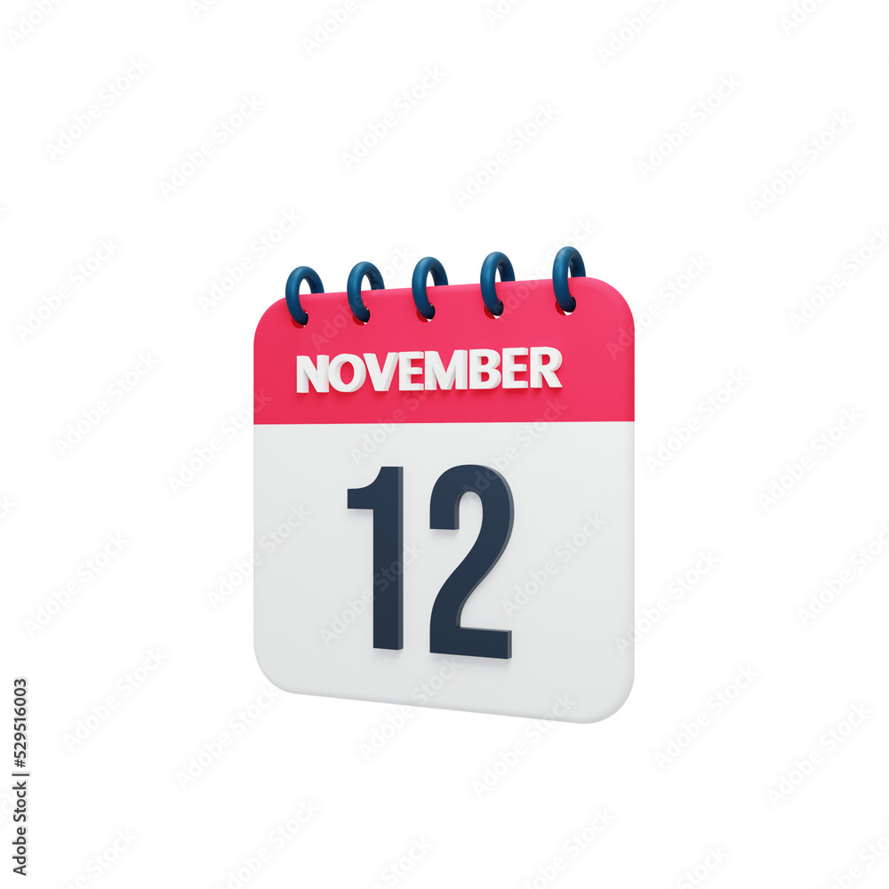 November Realistic Calendar Icon 3D Rendered Date November 12 November Realistic Calendar Icon 3D Rendered Date November 12
